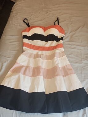 Charlotte Russe Striped Coral Black White Pink Fit-and-Flare Midi Dress